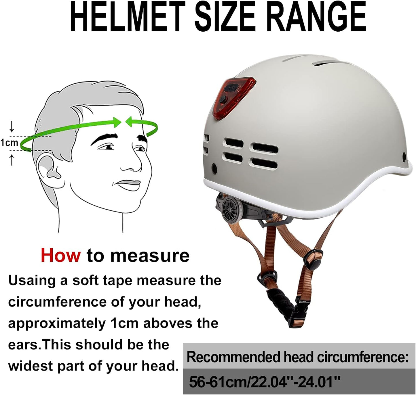 Bike Helmet for Men Women,Adult Bike Helmet with USB Rechargeable Rear Light Adjustable Bicycle Cycling Helmets Urban Commuter Helmet Scooter Skate Helmet Size 56-61cm