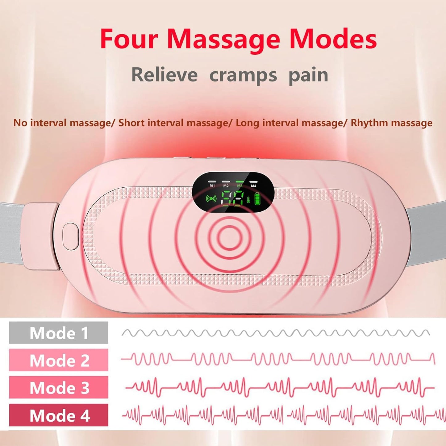 Hsility Heating Pads for Cramps Portable Cordless Heating Pad for Women Girls Fast Heating Belt for Back Pain Relief Waist Abdomen 3 Heat Levels and 4 Massage Modes