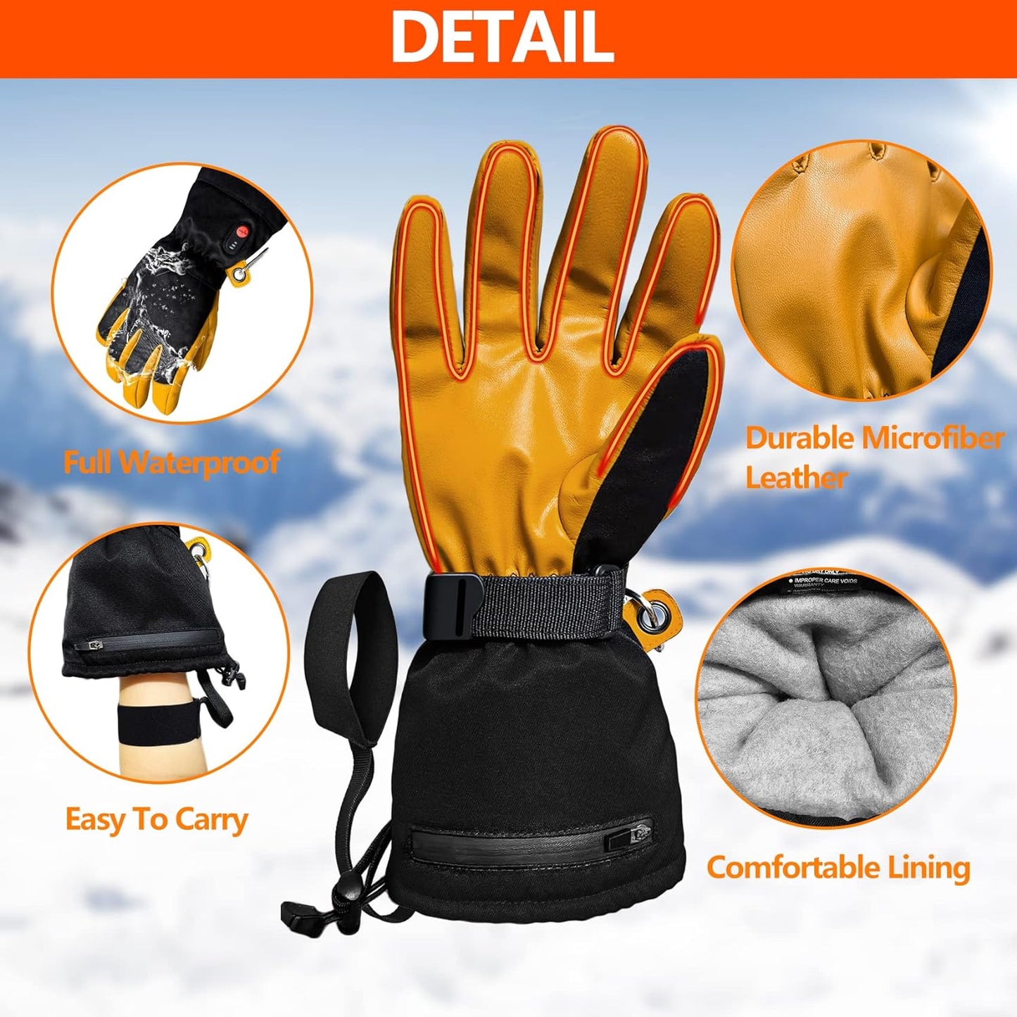 Hsility Heated Gloves for Men Rechargeable Automatic Thermostat Motorcycle Gloves Waterproof for Hiking /Fishing/ Skiing/ Camping